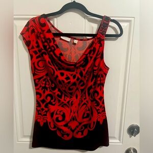 New York & Company  one shoulder red printed blouse  Size M